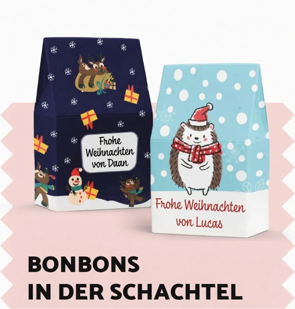 Bonbons in der Schachtel mit eigenem Text – Weihnachten