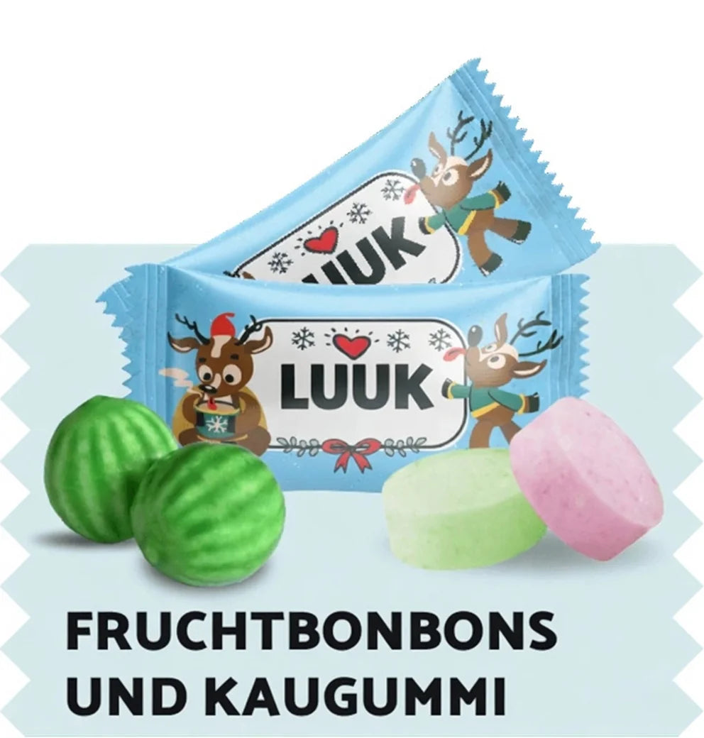 Fruchtbonbons und Kaugummis mit eigenem Text – Weihnachten
