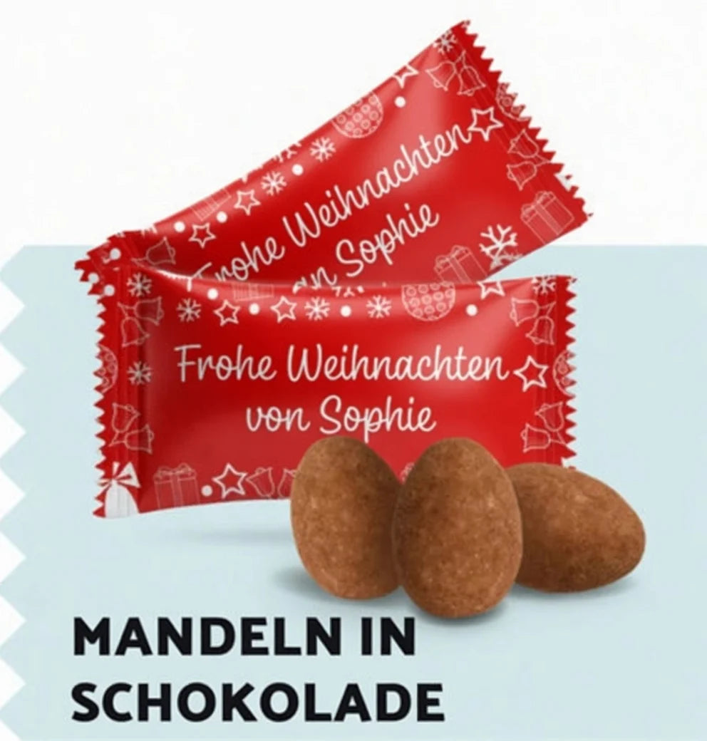 Mandeln in Schokolade mit eigenem Text – Weihnachten