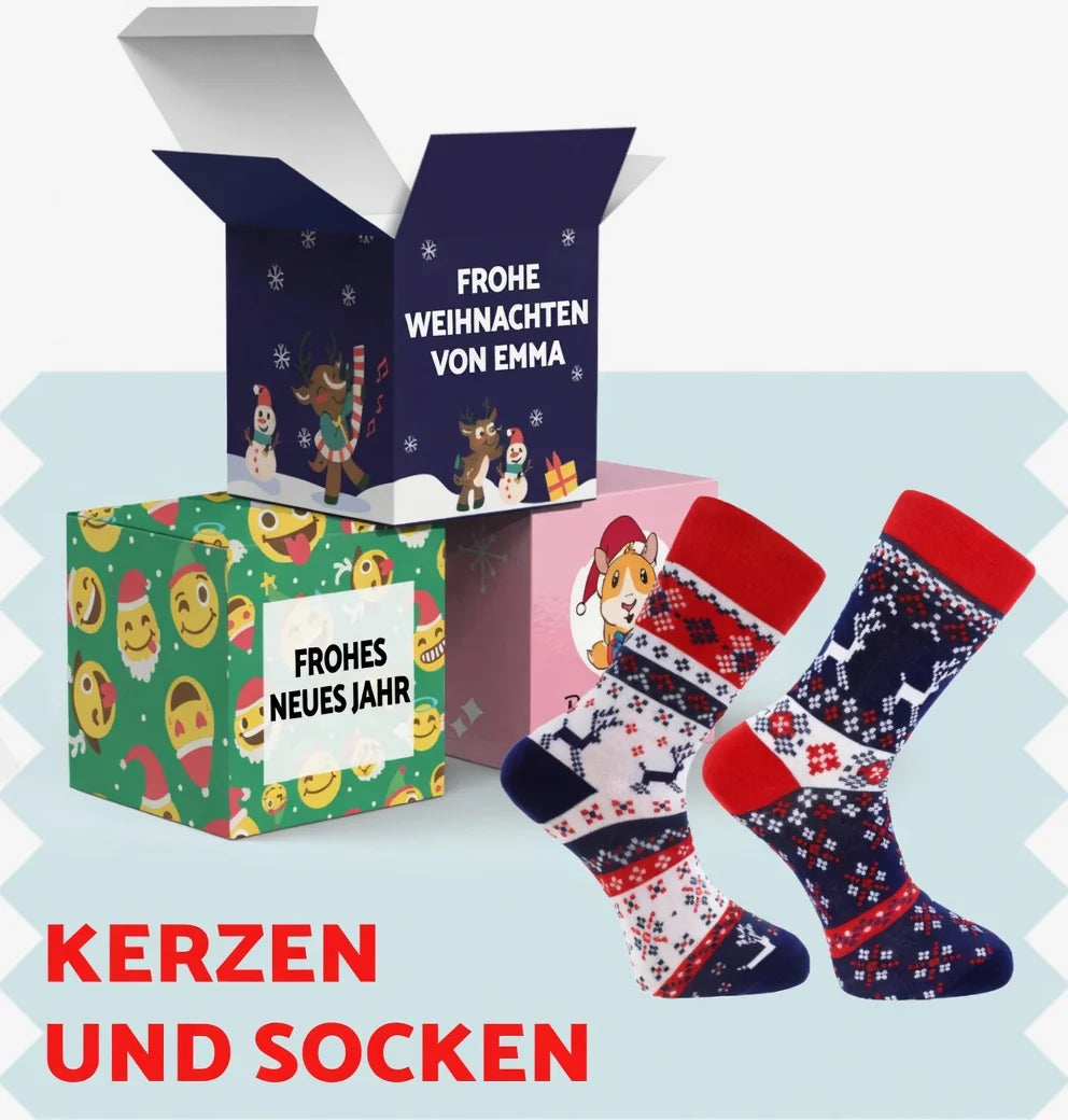 Kerzen und personalisierte Socken – Weihnachten